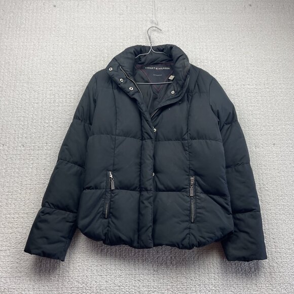 Tommy Hilfiger Jackets & Blazers - Tommy Hilfiger Black Down Quilted Puffer Jacket Full Zip Women Sz Small Read